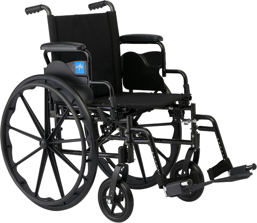 Medline 16 Foldable K4 Wheelchair with Swing-Back Desk-Length Arms & Swing-Away Footrests, 300 lbs. Capacity, Transport Chair for Adults & Seniors