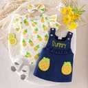 Aenbilo Baby Girl Clothes 0-3 Months Newborn Summer Outfits Cute Pineapples Ruffled Romper Short Sleeve Infant Suspender Skirt Headband Yellow Set (White)
