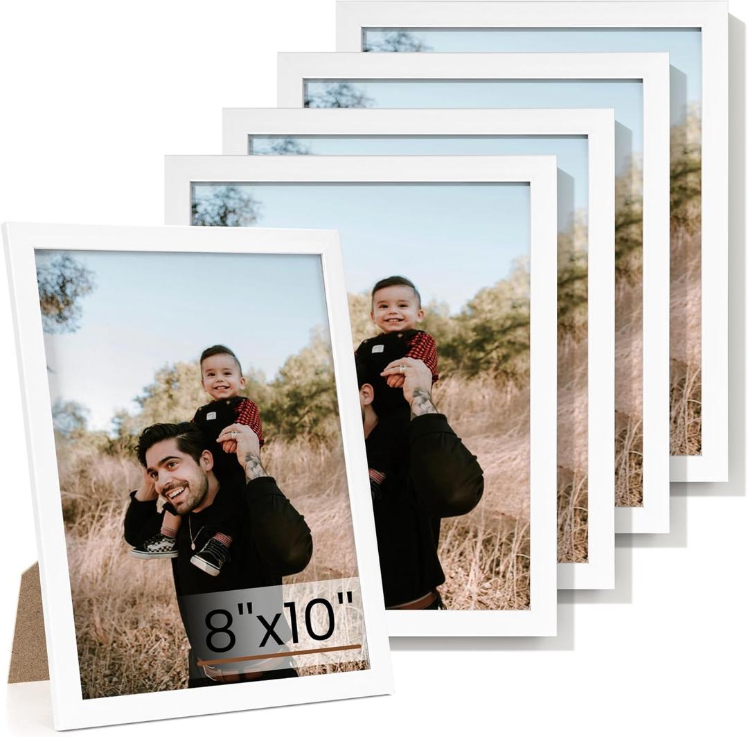 Heimlove 8x10 Picture Frame Set of 5,Photo Frames Display Pictures 8"x10",White Picture Frames 8x10 Wall Gallery Collage Wall Mount or Tabletop Display for Certificate Document
