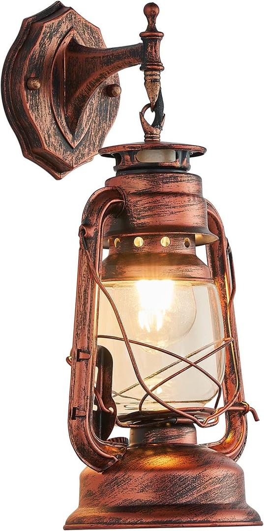 NOXARTE Rustic Wall Sconce Lighting Lantern Mounted Light with Glass Lampshade for Hallway Farmhouse Loft W7 x H15