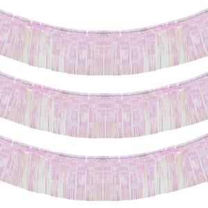 10 Feet by 15 Inch Iridescent White Foil Fringe Garland - Pack of 3 | Metallic Tinsel Banner | Ideal for Parade Floats, Bridal Shower, Wedding, Birthday, Christmas | Wall Hanging Drapes (3)