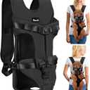 Lukovee Dog Backpack Carrier, Legs Out Easy-fit Dog Front Carrier for Small Medium Dogs, Adjustable Hands Free Dog Chest Carrier for Hiking Cycling (B,Medium) (Black)