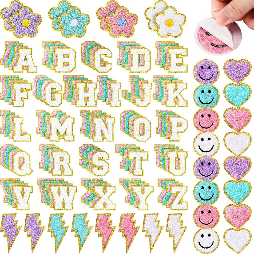 Hanaive Chenille Letter Patches Self Adhesive Stickers for DIY, 136 Pcs Fuzzy Cute Self Adhesive Chenille Patches Embroidery Jackets, Jeans Gift Bag Decoration
