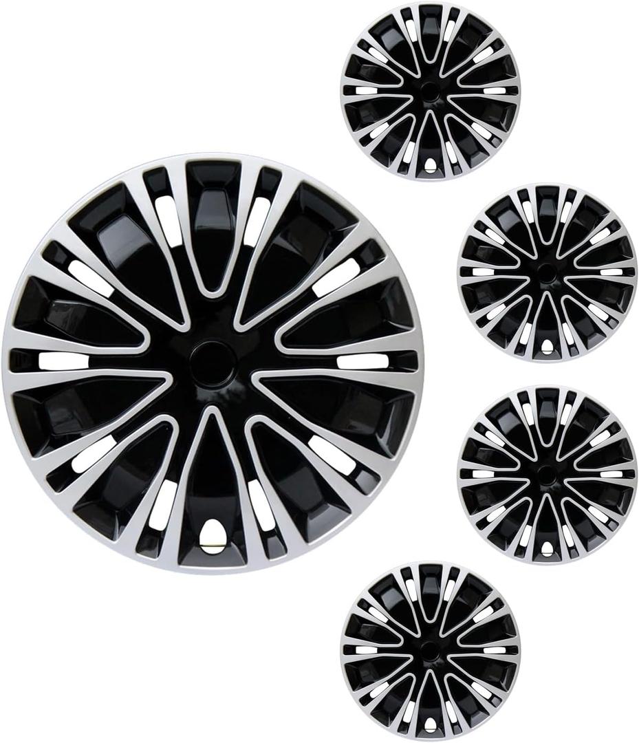 Hubcap Wheel Cover Replacement R15 Hub Caps Universal Wheel Rim Cover ABS Material Exterior Accessories for Car Truck SUV -Set of 4 (15-inch，Silver-Black）