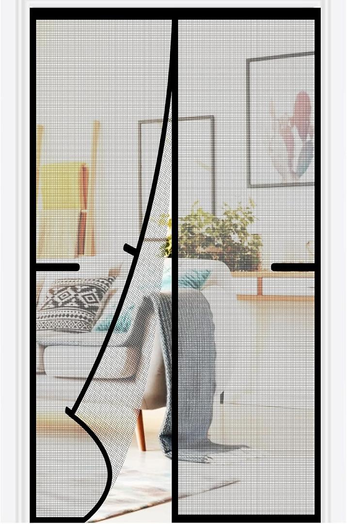 Magnetic Screen Door 35x80 inch Heavy Duty Magnetic Curtain Door Reinforced Fiberglass Mesh Curtain Door Full Frame, Hands Free, Pets Friendly
