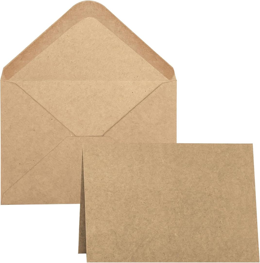 50 Pack Blank Cards and Envelopes 4x6, Brown Blank Note Cards Greeting Cards and Envelopes Set, Folded Cardstock with A6 Envelopes for DIY Greeting Cards, Thank You Cards, Invitations in All Occasions