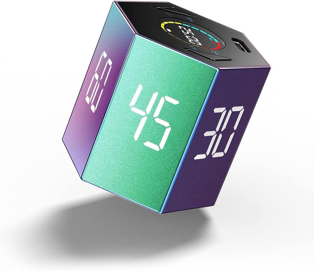 Ticktime Pomodoro Timer, Productivity Timer Cube, 5/15/25/30/45/60 Min Presets, Custom Countdown & Stopwatch 1s99m59s, Sound/Vibration/Silent, Magnetic, Rechargeable, for ADHD Study Work,Violet