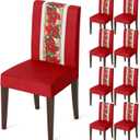 Horaldaily 8PCS Christmas Dining Chair Covers,Watercolor Red Poinsettia Stretch Removable Washable Slipcover Chair Protector for Dining Room Home Decor