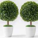 Boxwood Balls 24 High - Topiary Trees Artificial Outdoor Set of 2 - Potted Artificial Trees - Boxwood Tree - Faux Plants Outdoor or Indoor - Topiary Ball for Front Porch Decor Tree Artificial (Topiary Set of 2)