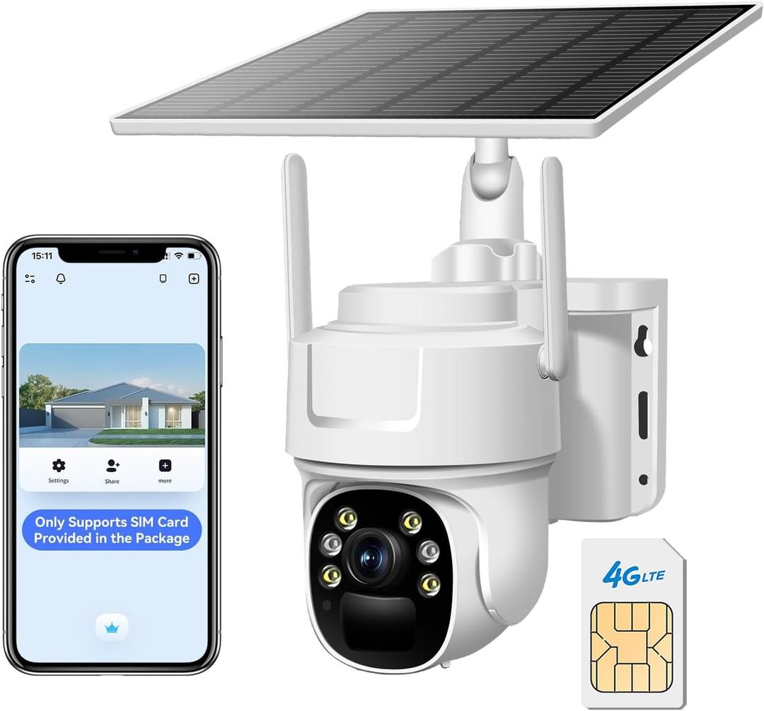 4G LTE Cellular Security Camera Wireless No WiFi Needed Solar-Powered Wireless Outdoor Security Camera with PIR Motion Sensor, 2K HD Night Vision, Remote Access, 2-Way Audio, Pan and Tilt