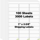 100 Sheets 3000 Pcs 30 Up 1" x2-5/8 Shipping Address Barcode Labels for Laser & Inkjet Printers, 1x2.625 FBA Labels on US Letter, 30 per Sheet Return Address Labels, 30 per Page