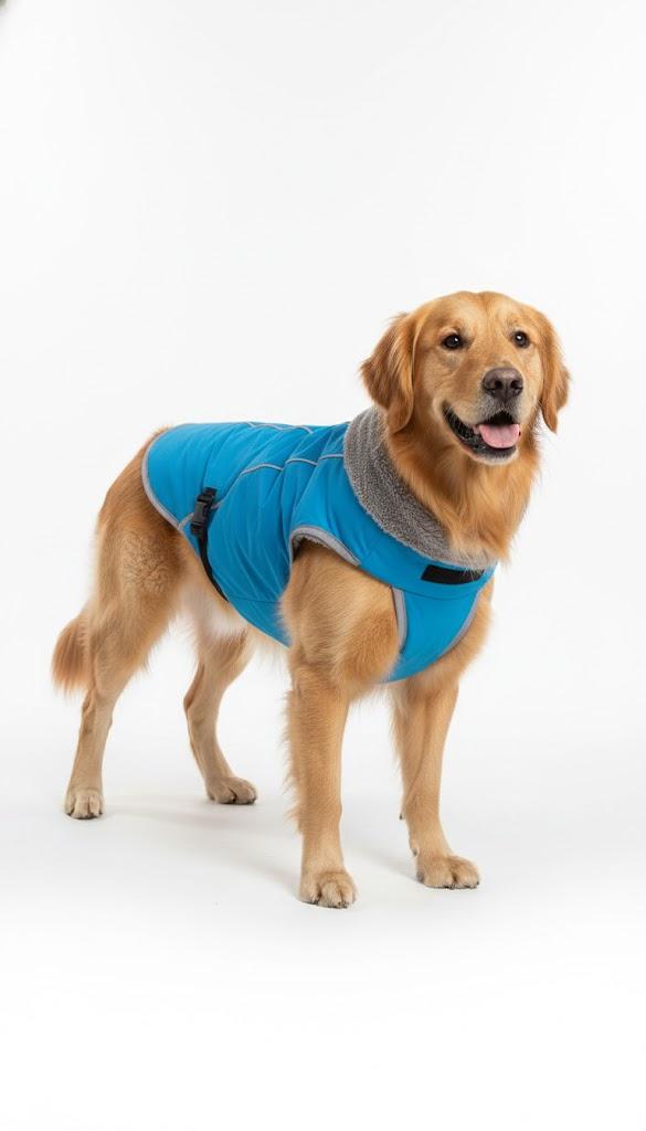 Dog Coat, Waterproof Dog Jacket Pet Winter Coat for Cold Weather with Thicken Furry Collar, Reflective Puppy Winter Jacket Warm Fleece Lining for Large Pets Blue Large