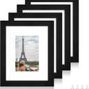 Hongkee 8x10 Picture Frame Set of 4, Made of Real Glass and Rustic Black Wooden Frame, 8 by 10 Photo for Wall or Tabletop - Display Picture 5x7 with Mat or 8x10 Without Mat
