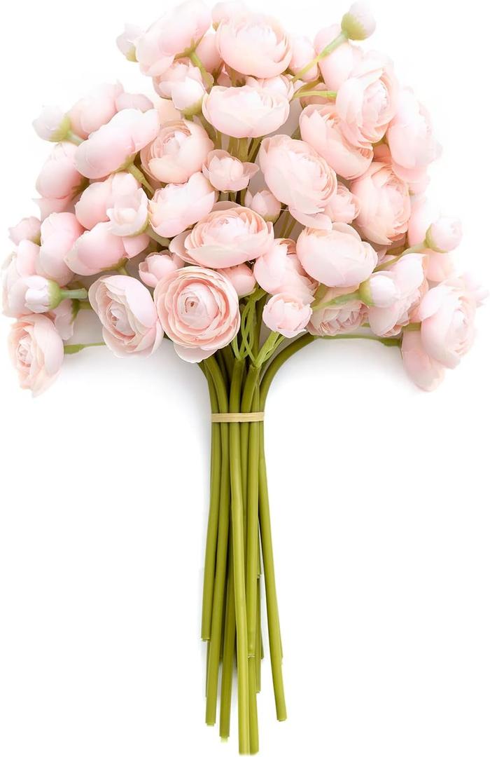 Ling's Moment Ranunculus Artificial Flower, Faux Silk Mini Ranunculus Flowers for DIY Bouquet, Bulk Fake Wedding Filler Flowers for Centerpieces Arrangements Bridal Shower Decorations, Blush Pink