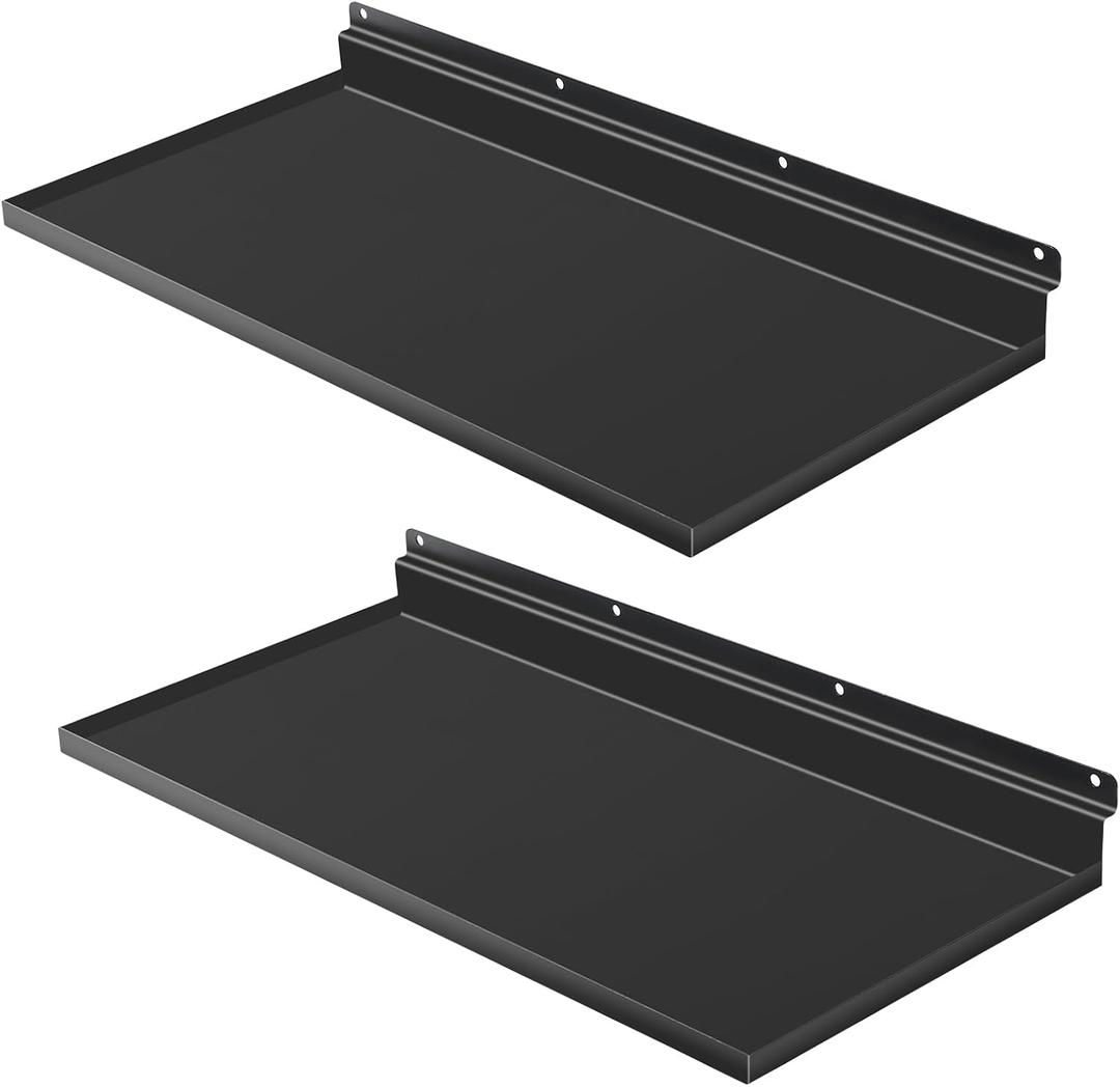 PEKGRIL 17X8 Inch Large Slatwall Shelves Set of 2, Metal Slat Wall Shelves Accessories, Flat Display Shelves for Slat, Metal Retail Display for Storage and Organization, Black