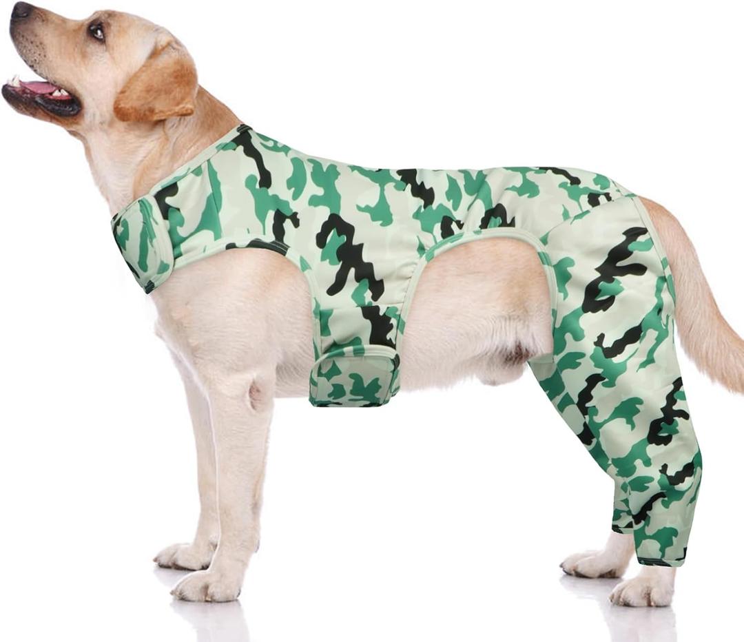 ROZKITCH Dog Leg Covers to Prevent Licking Rear Legs, Prevent Scratching Wound Elbow Protector, Dog Recovery Suit Cone Collar Alternative for Sprain ACL CCL Arthritis Joint Care Camouflage XL (Back Length:20.4"Leg Length:12.2")