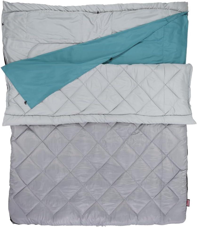 Coleman 45F Double Sleeping Bag, Queen Size XL Tandem Sleep Sack with Big & Tall Design, Zips Apart into 2 Sleeping Bags, Machine Washable