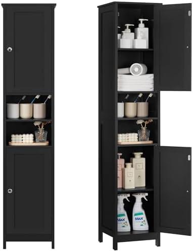 Amazon.com: TEENFON 67" Tall Bathroom Cabinet with Adjustable Shelves and Doors, Narrow Bathroom Storage Cabinet for Small Space, Living Room, Entryway, Kitchen, Black : Home & Kitchen