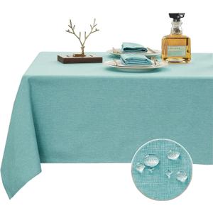 Rectangle Table Cloth, Waterproof and Stain Resistant Linen Style Farmhouse Tablecloth, Washable Faux Decoration Fabric Table Cover for Kitchen or Outdoor use, Turquoise Blue 60 x 84 Inch