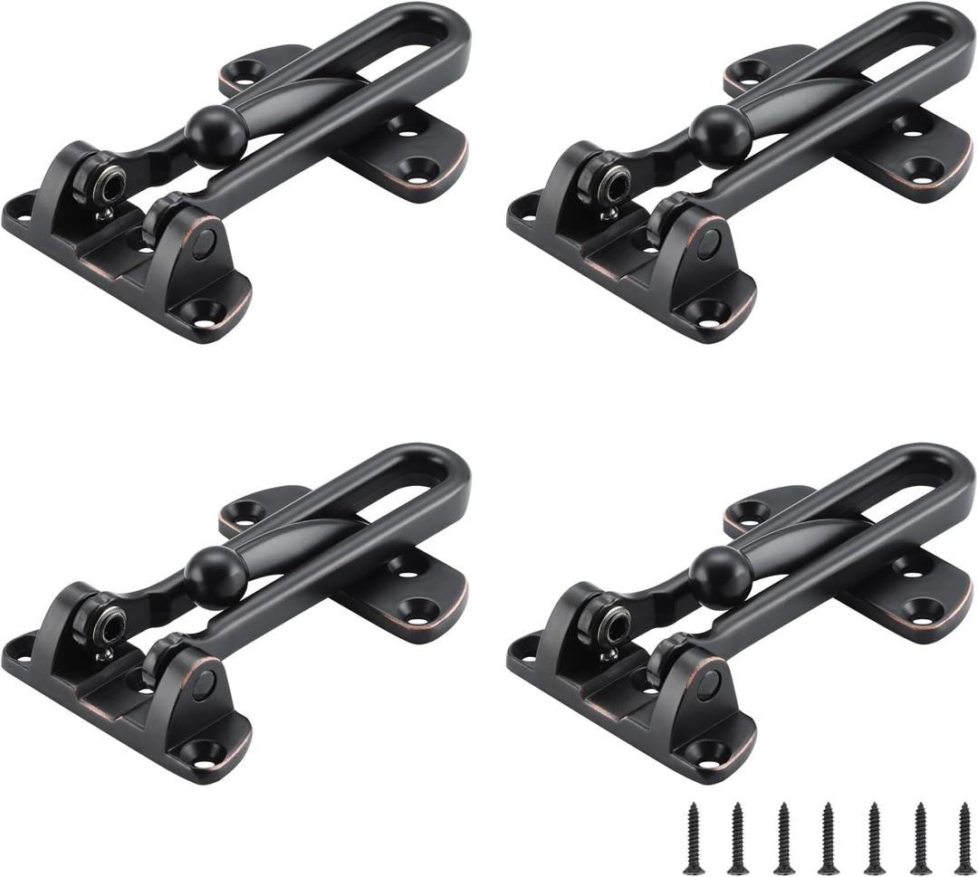 WellMade Swing Bar Door Lock Latch, Door Security Latch for Kids Safety and Home Security, Reinforcement Door Latch Guard ClaspOil Rubbed Bronze 4 Pack)