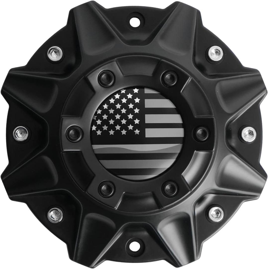 KitsPro Wheel Center Caps for Pro Comp Series 48 and Ballistic 845 Morax Rim Replacement Hub Caps, Pack of 1 (Matte Black with American Flag)