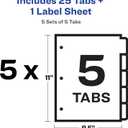 Avery 5 Tab Dividers for 3 Ring Binder, Easy Print & Apply Clear Label Strip, Index Maker Customizable White Tabs, 5 Sets (11436)