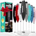 PowerLix Powerful Handheld Milk Frother With Stand Battery Operated Foam Maker Frother Wand For Coffee (A Black) (Black Marble)
