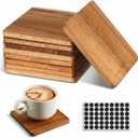 10 Pcs Unfinished Acacia Wood Coasters Bulk, 4 Inch Square Wooden Coasters for Crafts with Non-Slip Silicon Dots for DIY Stained Painting Wood Engraving Home Decoration (Square)