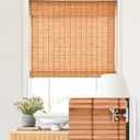 LazBlinds No Tools No Drill Cordless Bamboo Roman Shades, Light Filtering Window Treatment, Roll Up Bamboo Blinds for Windows 34'' W x 64'' H, Wood