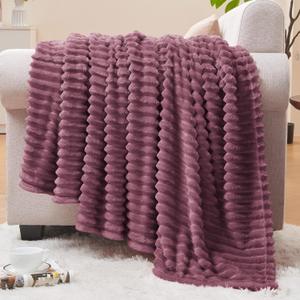 BEDELITE Fleece Blanket Twin Size 3D Ribbed Jacquard Soft and Warm Decorative Fuzzy Blankets Cozy, Fluffy, Plush Lightweight Throw Blankets for Couch, Bed, Sofa(Plum, 60x80 inches)