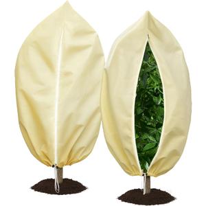 YEAJOIN 2 Pack Winter Plant Covers Freeze Protection, Thicker Frost Cloths Tree Covers with Zipper & Adjustable Drawstring, Antifreeze Protective Cover for Garden Shrub Plants, 78.7” x 94.5”