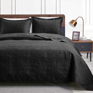 Love's cabin Quilts for Queen Bed Black Bedspreads - Soft Bed Fall Lightweight Bedspread Comforter - Modern Style Coin Pattern Coverlet for All Season - 3 Pieces (1 Quilt, 2 Pillow Shams) (Full/Queen (90"x96"))
