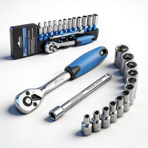 14 Pieces Socket Wrench Kit, 1/4 Drive Socket Set with 72 Teeth Release Ratchet Wrench and Extension Bar, CR-V Sockets