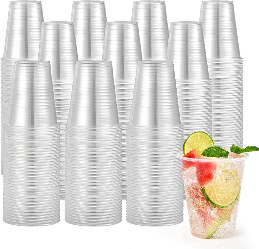 Turbo Bee 1000 Pack 12oz Plastic Cups, Disposable Clear Drinking Cups, Hot and Cold Drink Container for Water, Juice, Soda, Coffee