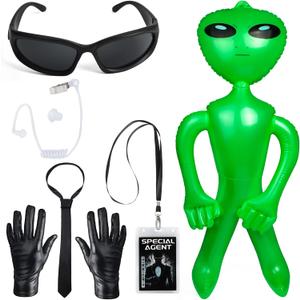 Kyson Agent Costume Secret Service Spy FBI Halloween Accessories Kit 5 Pcs Sunglasses Tie Badge Gloves Earpiece for Cosplay