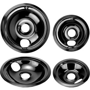 WB31M20 WB31M19 Black Porcelain Drip Pans Replacement for G-E Hot-point Electric Stove, Electric Stove Burner Covers of 4 Replace WB31T10014, WB31T10015, WB31M0019, WB31M0020 by Fetechmate
