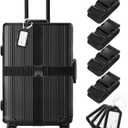 8 Pack Luggage Straps and Tags Set (4 Straps, 4 Tags), Luggage Straps for Suitcases TSA Approved Suitcase Belt Luggage Tags, Black