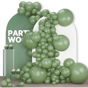 PartyWoo Sage Green Balloons 140pcs Different Sizes Pack of 18 12 10 5 Inch Olive Eucalyptus Dusty Green Boho Neutral Balloon Arch Kit for Jungle Forest Dinosaur Birthday Party Decorations Green-F81