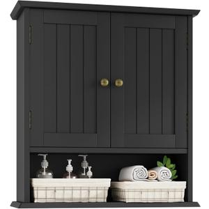 Bathroom Wall Cabinet, Bathroom Cabinet Wall Mount with 2 Doors and Open Shelf, Over The Toilet Wall Storage, Wooden Medicine Cabinets