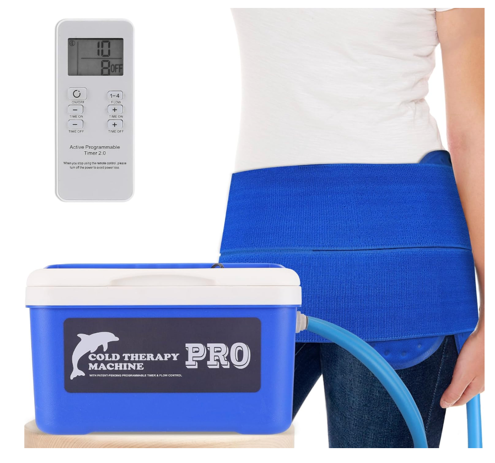 Cold Therapy Machine with Universal Pad for Hip, Back, and Knee After Surgery Recovery, Ice Machine System with Programmable Timer Remote Control, Large Reusable Pad for Hip Bursitis, Hip Flexor Pain.