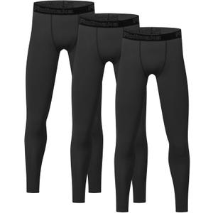 4 or 3 Pack Youth Boys' Compression Leggings Tights Athletic Pants Sports Base Layer for Kids Cold Gear (X-Small, Black)