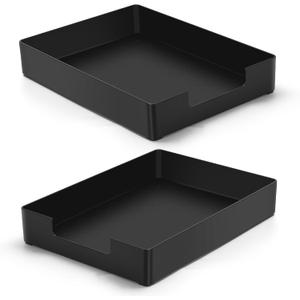 Letter-Size Tray Desk Letter Tray Paper Tray, Sturdy Heavy-Duty Plastic Printer Paper Tray, Single-Tier Stackable File Storage Organizer for Office Home (Black 2)