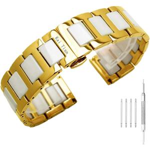 Kai Tian Stainless Steel Ceramic Watch Band Links 18mm/20mm/22mm Watch Wrist Bands Mens Watch Bracelet with Butterfly Buckle