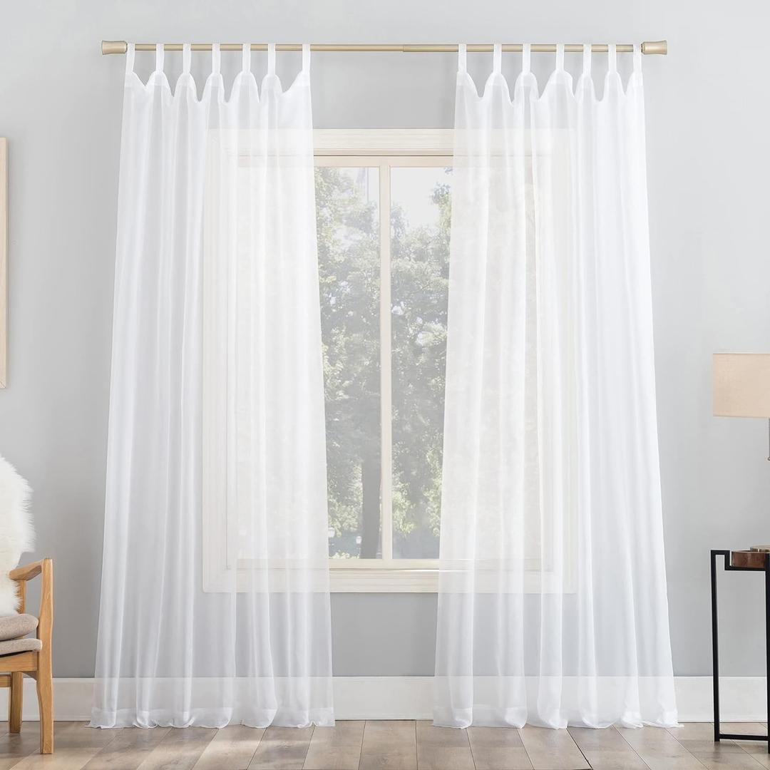 No. 918 Emily Sheer Voile Tab Top Curtain Panel, 59" x 63", White