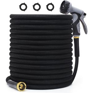 Garden Hose 50ft, Non-Expanding Water Hose Ultra Lightweight, Kink-Free, Sturdy, Flexible, with 10-Pattern Spray Nozzle, 3/4" Brass Alloy ConnectorsAbrasion Resistant Hose for Yard, Outdoor,Camper