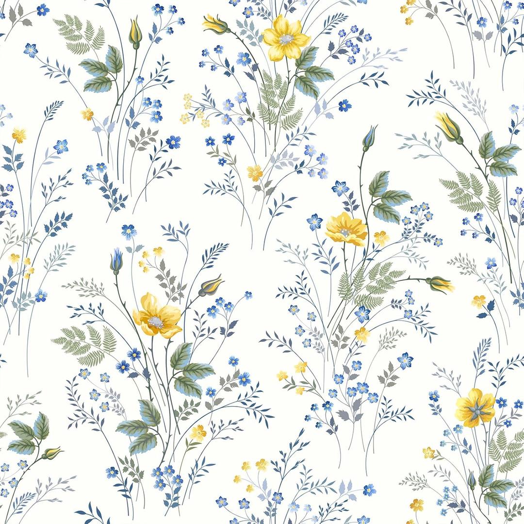 VEELIKE Delicate Yellow Floral Peel and Stick Wallpaper Boho Floral Wallpaper for Bedroom Nursery 17.7''x118'' Removable Self Adhesive Botanical Wall Paper Flower Contact Paper for Cabinets Drawers