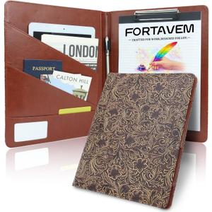 Professional Portfolio Binder, Faux Leather Padfolio for Resume, Note-Taking & Meetings, A4 Letter Writing Pad Holder for Women & Men, Vintage Floral