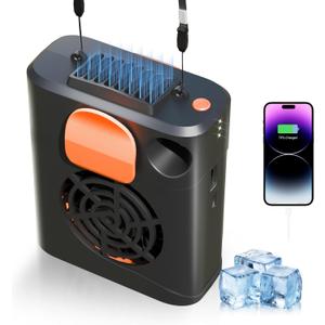 Portable Waist Fan Clip On Rechargeable 3-Speed Settings with Charger and Light, Wearable Personal Belt Fan Cooling, Hands-Free Neck Fan For Outdoor Hiking Jobsite Farms(orange)