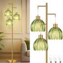COTTHOS Gold Floor Lamp for Living Room, Modern Standing Lamp Brass Glass Green Tree 3 Light Tall Floor Lamps for Bedroom & 800 Lumens LED Bulbs, Vintage Flower Lamp Shade Farmhouse Boho Bohemian