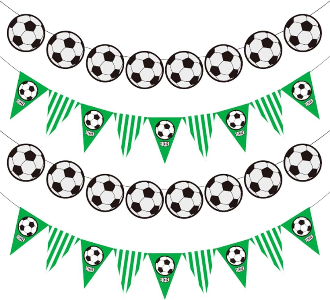 2 x Soccer Banner, DIY Required Soccers Sports Paper Garland Pennant Bunting Flag Party Decorations for Man Women Birthday Party Supply